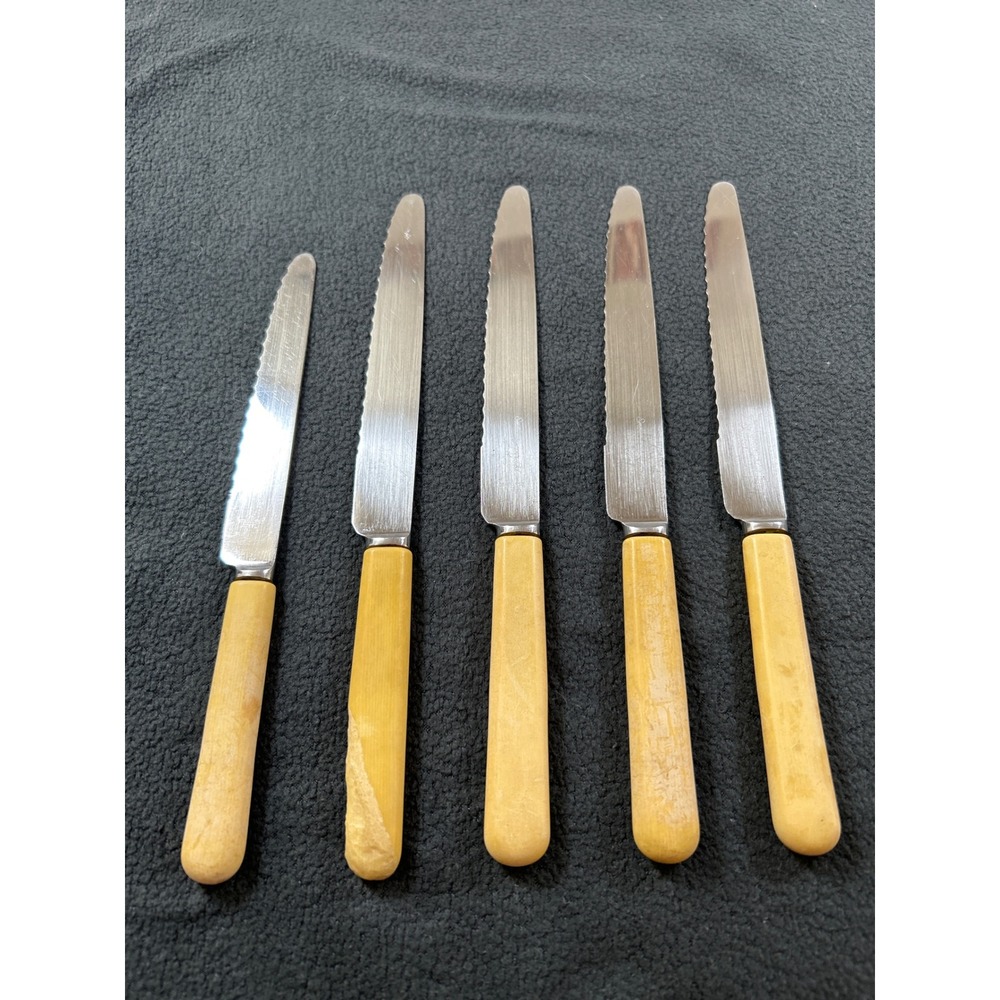 Vintage Smith Seymour Ltd Sheffield Stainless Knives Faux Bone Handle Set of 5